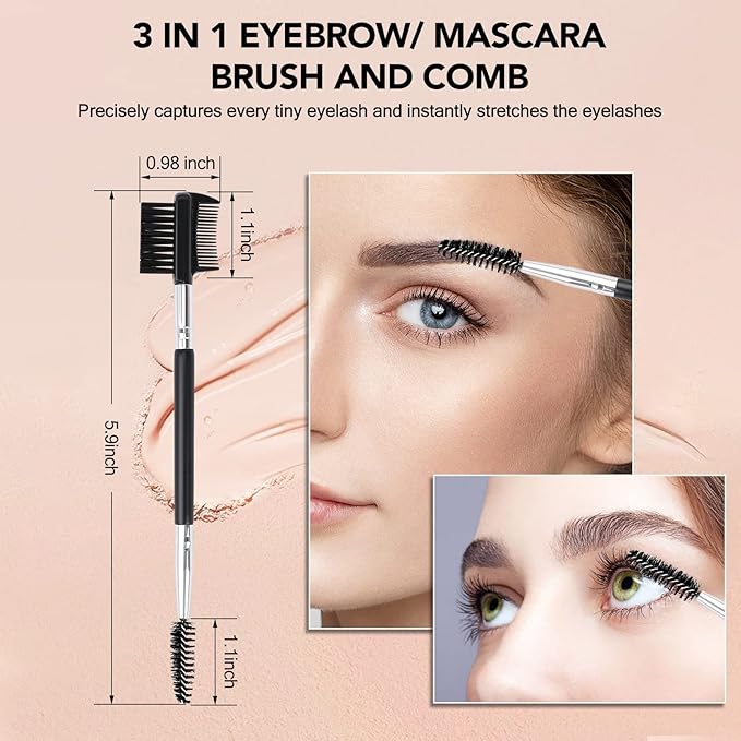 3 Head Eyebrow Eyelash Shaper Eyelash Comb Double Head Brush Makeup Grooming Tool cosmetic with 3 Different Spoolie Brushes for Separating Lashes, Eliminating Mascara Clumps, Grooming and Shaping Brow