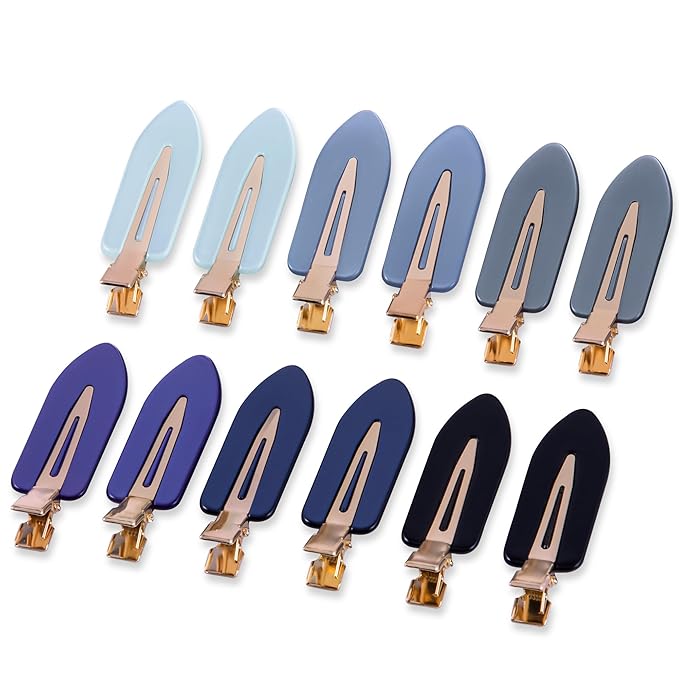No Crease Creaseless No Bend Hair Clips For Styling Non Slip Flat Clips For Makeup Hair Accessories For Women,Black Multiple Blue,12 PCS