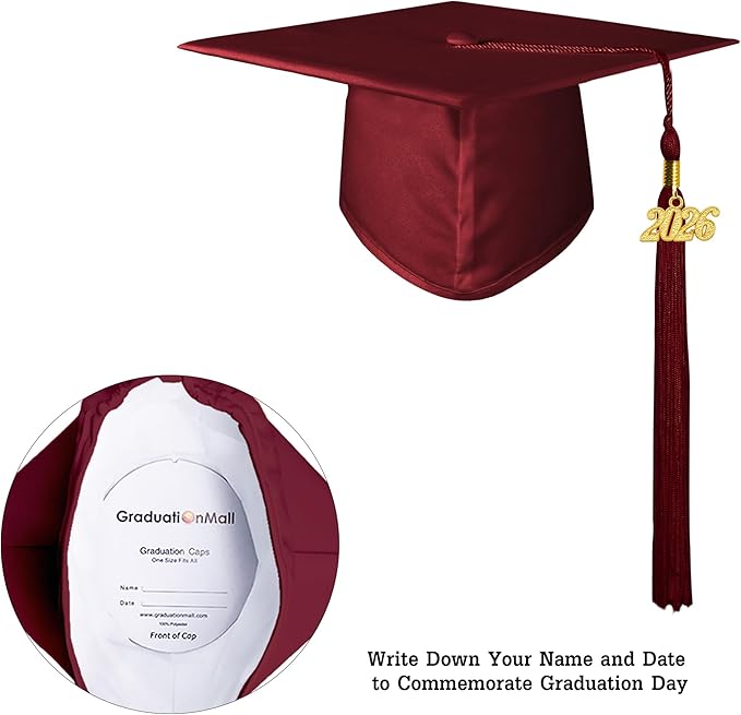 GraduationMall Matte Kindergarten & Preschool Graduation Cap for Kids with 2026 Tassel Black