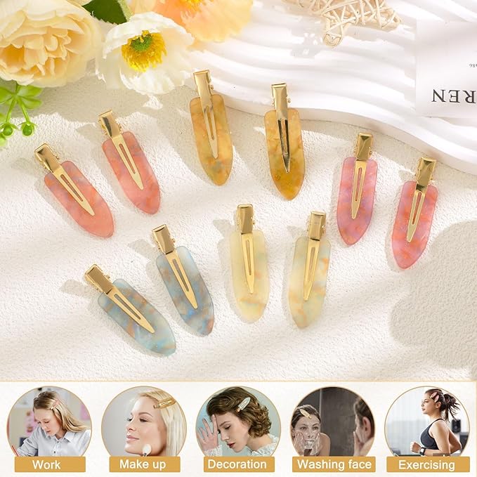 KesaPlan 10PCS No Bend Hair Clips, Jelly Glitter No Crease Hair Clips for Styling, Acrylic Resin Flat Duckbill Clips, Seamless Bang Hair Barrette for Women Girls Makeup Hairstyle Accessories