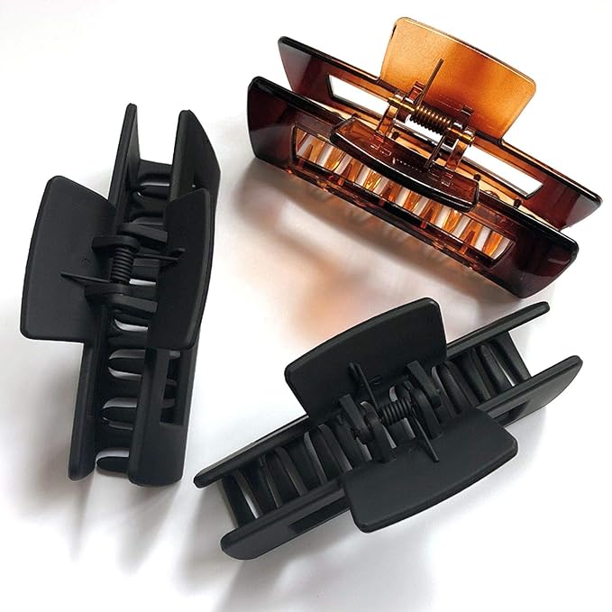 Hair Claw Clips Large 4 Inch Matte Clear No Slip Big Rectangle Jaw Clip Clamp for Thick Hair Women, 3 Pack