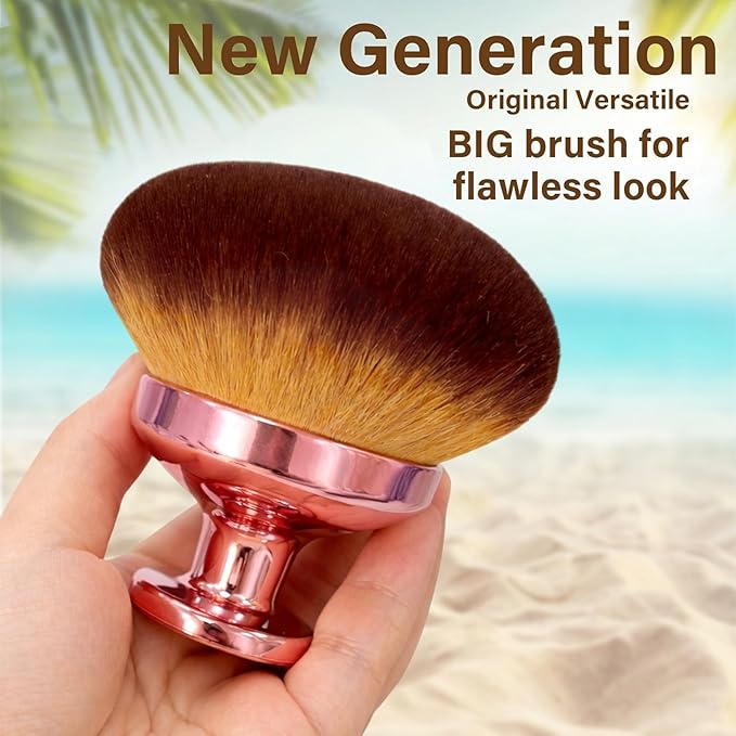 Extra Large Body Makeup Brush For Self Tanner, Leg Makeup &Bronzer Blend,3.6inch Wide-headed Kabuki Brush Provides More Even&Pretty Application, Oval Face&Back Makeup Brush, Wet&Dry Use-Pink Rose Gold