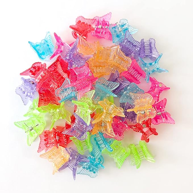 50 Packs Assorted Color Butterfly Hair Clips, Beautiful Mini Butterfly Hair Clips Hair Accessories for Women and Girls (Transparent Pure Color)
