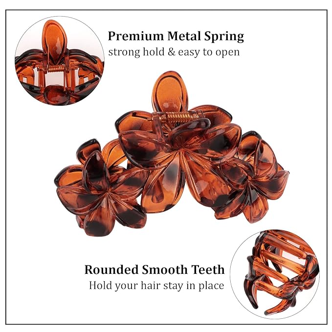 Leopard Print Flower Hair Clips Large Matte Hair Claw for Women Non-Slip Strong Hold Clips for Thick Hair, Hair Accessories