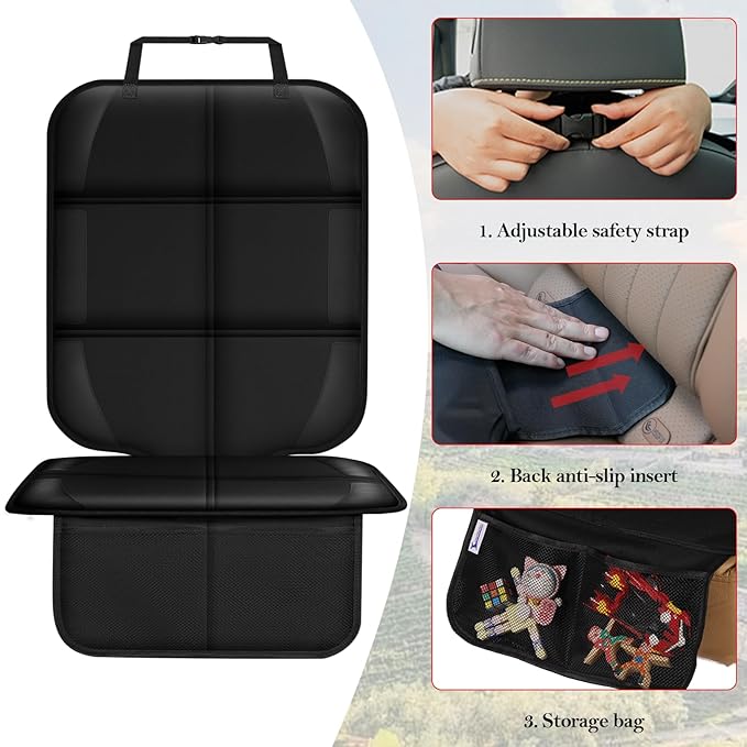 Meolsaek Car Seat Protector for Child Car Seat, Durable 600D Fabric Waterproof Car Seat Cover with Thick Pad Non-Slip Backing，No Imprints (Thicker Black-2pc)