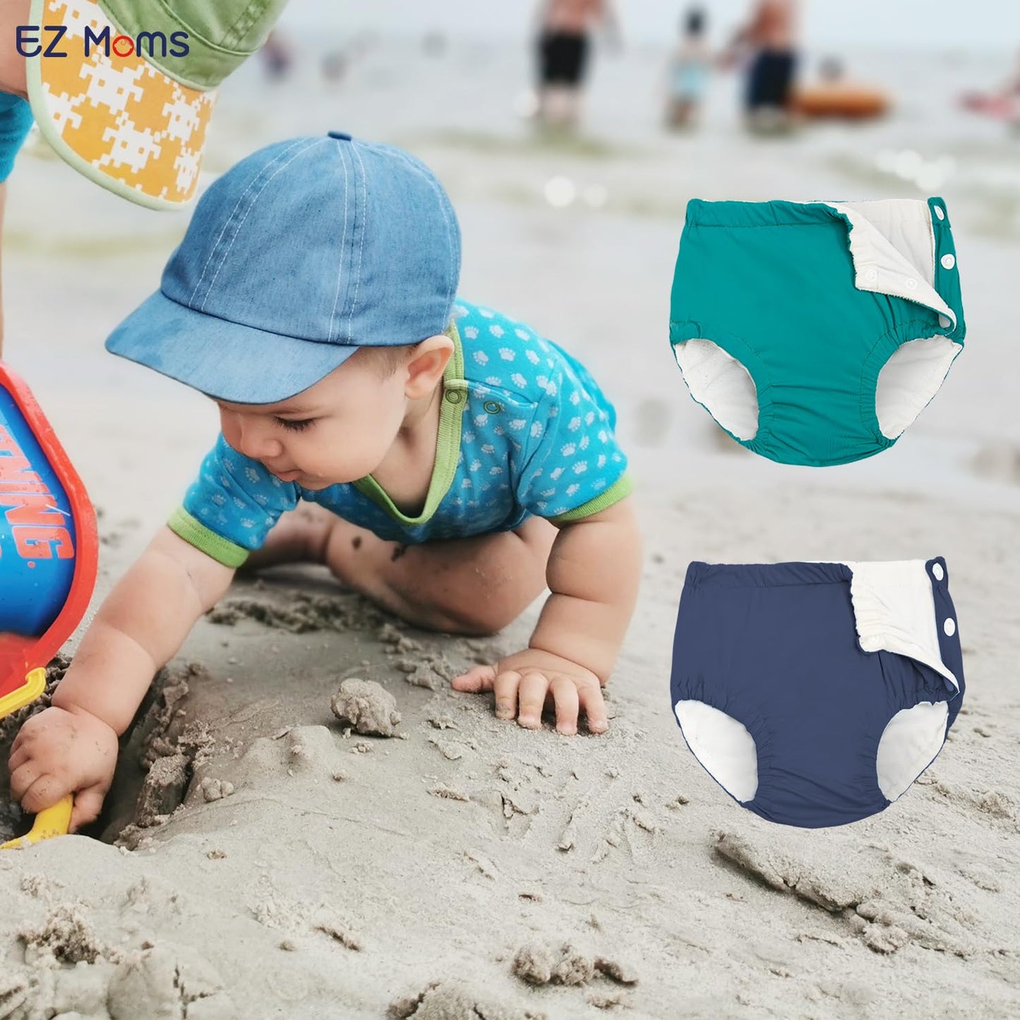 EZ Moms 2 Packs Reusable Swim Diapers Toddler Baby Swim Diaper Size 2 Washable Snap Pool Swimming Diaper 2T Soft and Silky Waterproof Diapers for Swimming Lessons Boys and Girls with a Laundry Bag