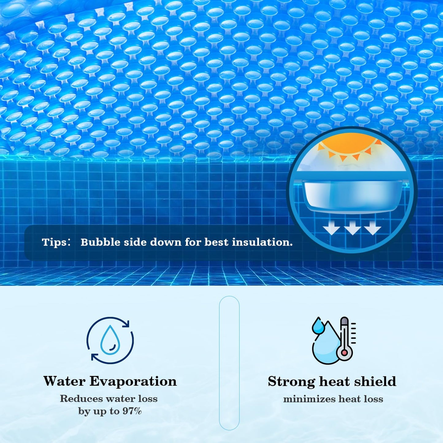 UIRWAY 16Mil Solar Pool Cover 18ft Round, Pool Covers for Inground and Above Ground Pools Ultra Thick Bubble Solar Blanket, Long-Lasting, High Heat Retention, UV Protection, Customizable Fit, Blue