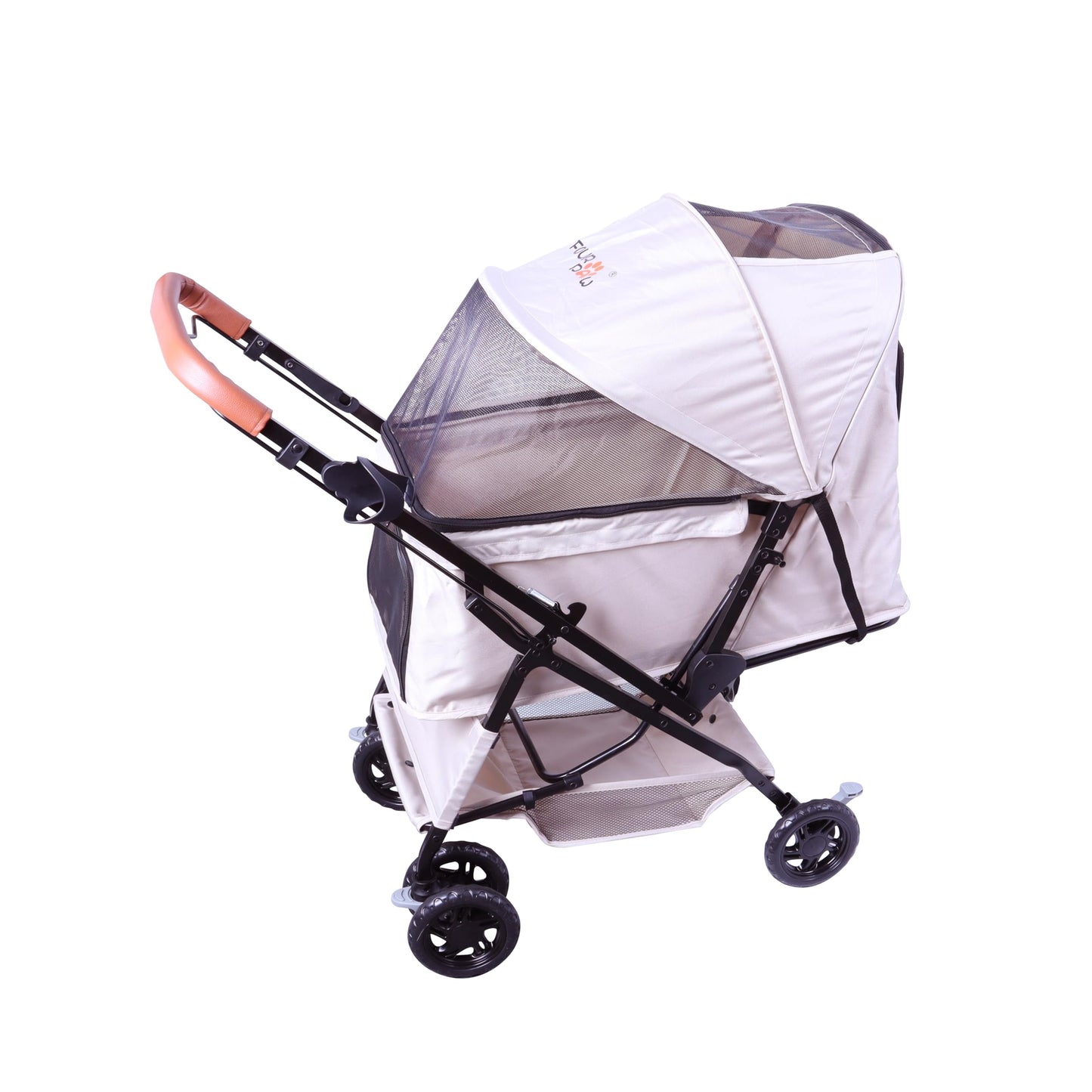 FOURPAW Reversible Pet Stroller (4 Wheels for Cats and Dogs) for Small and Medium Pets up to 33 lbs.Khaki