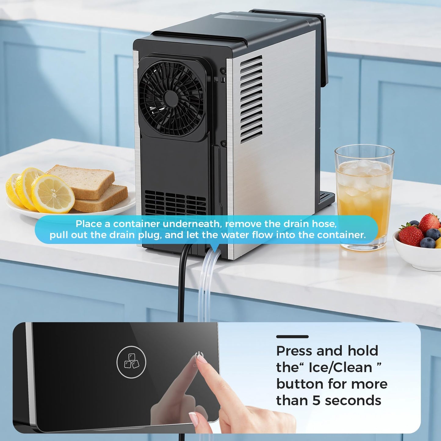 33 lbs/Day Countertop Nugget Ice Maker with Self-Cleaning,Portable Countertop Ice Machine, Auto Lighting, Measured Dispensing，and Ice Full Minder for Home, Kitchen, Office, Black
