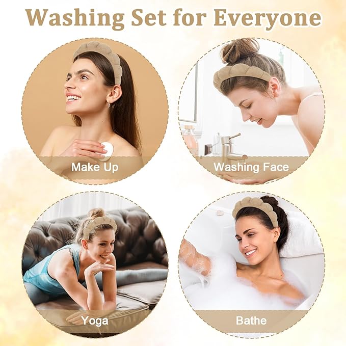 Women Spa Headband, Brown Terry Cloth - Headband for Washing Face, Makeup Removal, Skincare, Yoga, Sports, Hair Accessories, Unisex-Adults