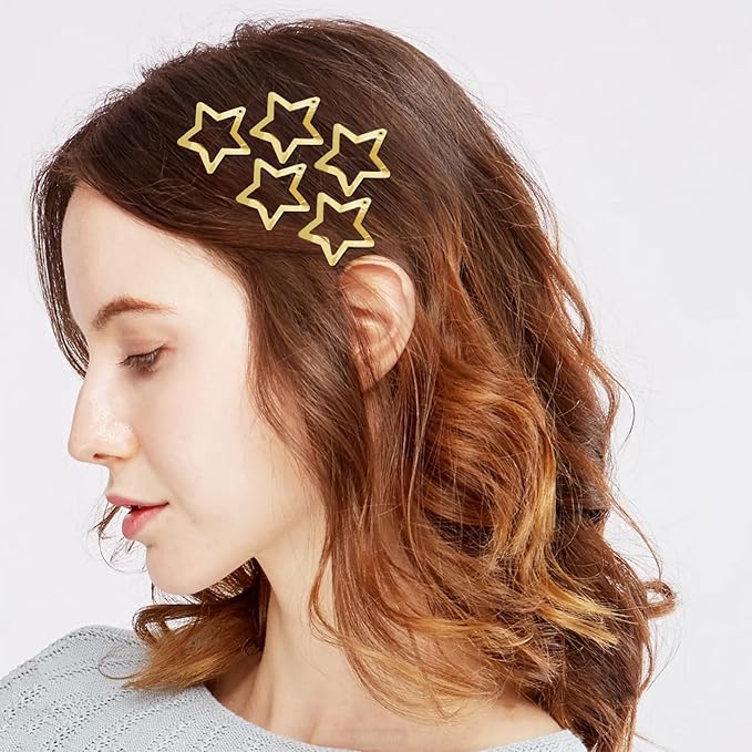 Star Hair Clips 2000s Y2K Snap Hair Barrettes Non Slip Star Hair Accessories Gold Metal Hair Clips for Girls Women -15 PCS 1.18"