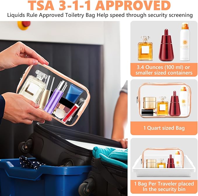 AURUZA Clear Makeup Bag,Portable Travel Toiletry Bags with Zipper, TSA Approved Clear Organizer Bags, PVC Cosmetic Pouch for Airport Airline Compliant