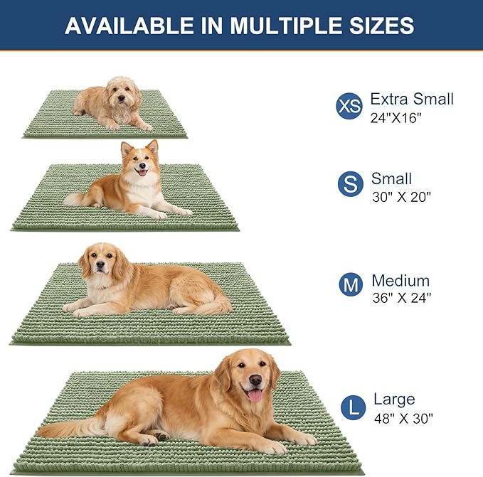 OLANLY Dog Door Mat for Muddy Paws 44x24, Ultra Absorbent Chenille Mud Doormat, Non-Slip Washable and Dirt Trapping Doormat for Indoor Entryway, Quick-Dry Indoor Pet Bed Mats for Dogs, Sage Green