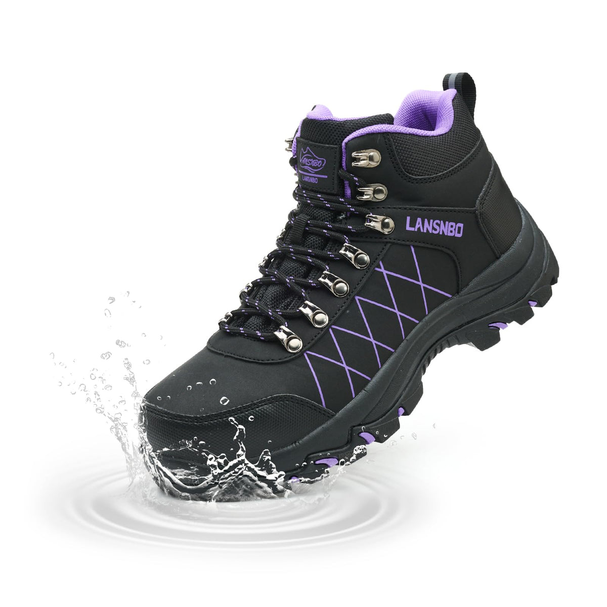 LANSNBO Waterproof Steel Toe Work Boots for Women Wide Width (Purple-9)