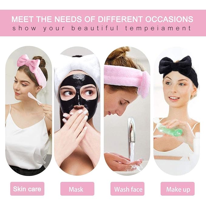 LADES Facial Headband - Terry Cloth Headbands for Face Washing,Skin Care,Makeup,Bow Spa Hair Headband for Washing Face