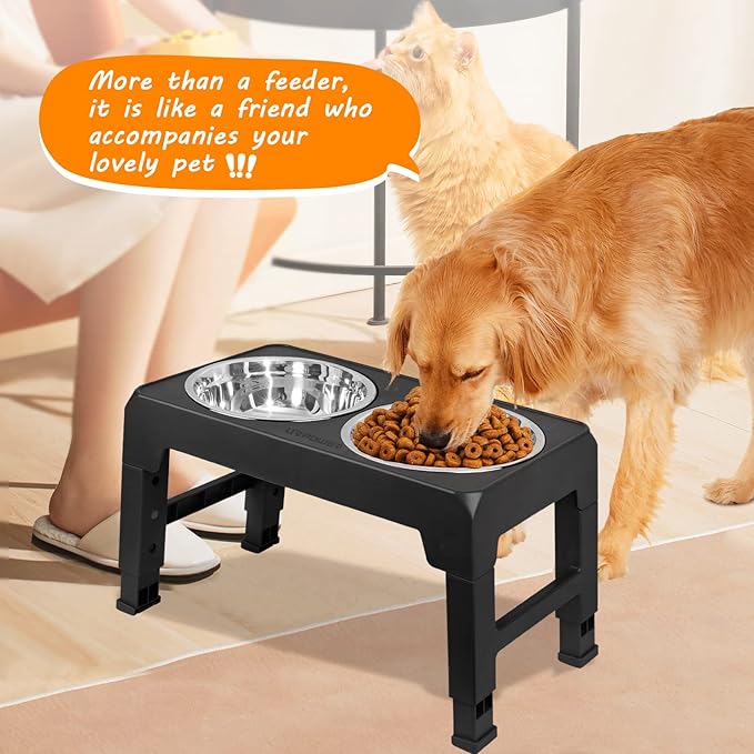 URPOWER Elevated Dog Bowls 4 Height Adjustable Raised Dog Bowl with 2 Stainless Steel Food and Water Bowls Non-Slip Bowl Stand Adjusts to 3.2”,8.7”,10.2”,11.8”for Small Medium Large Dogs and Pets