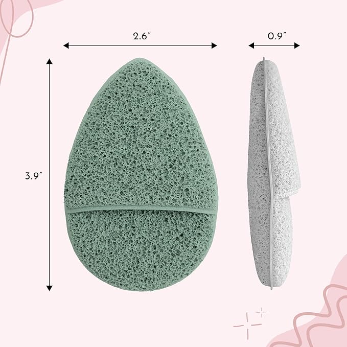 S&T INC. Face Scrubber Exfoliator, Facial Sponges for Face Wash, Reusable Makeup Remover Exfoliating Pads, Gray and Sage, 2.6 in x 3.9 in., 2 Pack