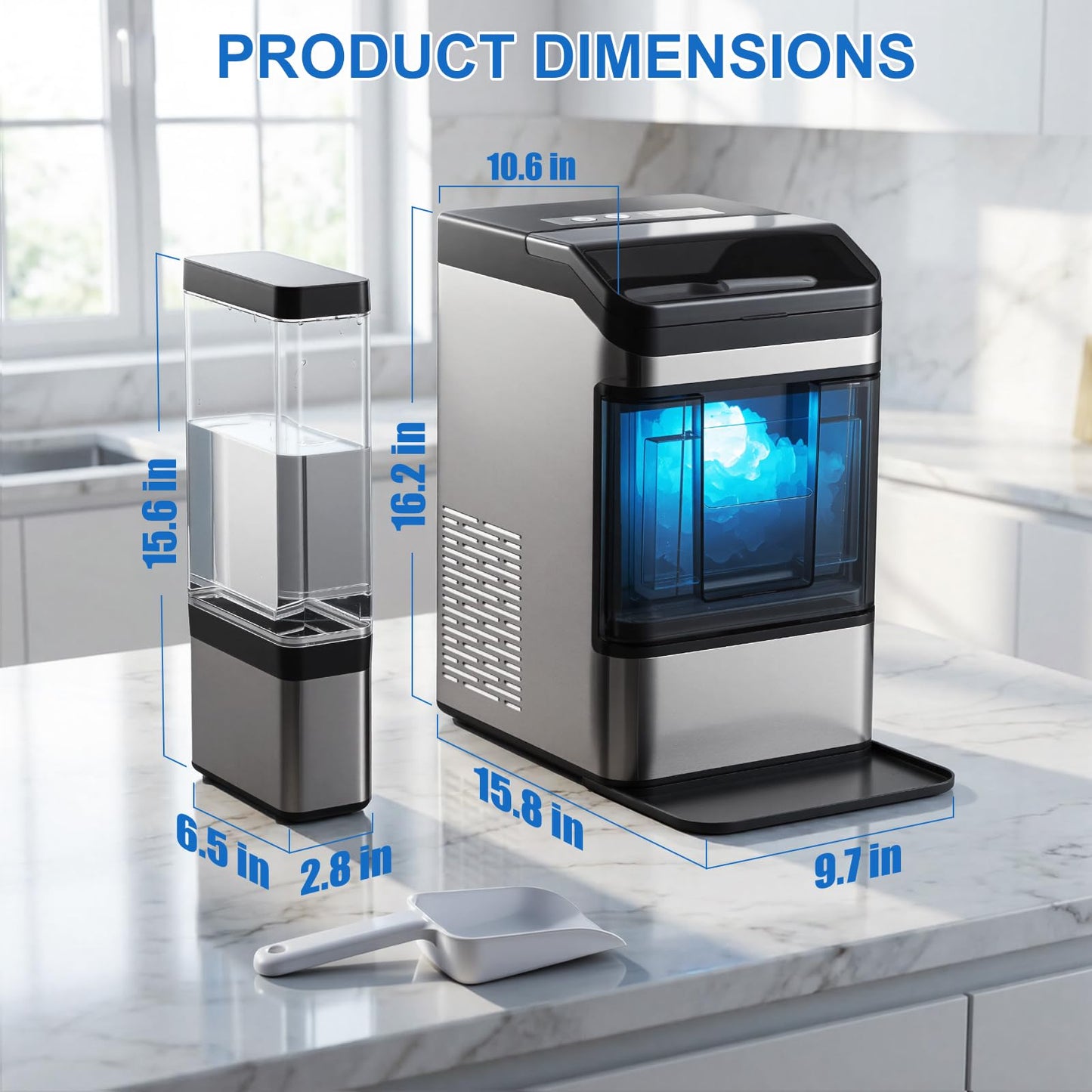 Hxgexin Nugget Ice Maker Countertop, 48LBS/24H Chewable Pellet Ice Maker with 0.8 Gal Water Tank, 5 Mins Fast Ice Making, Self-Cleaning Chewable Ice Machine with Low Noise for Home, Office, Bar