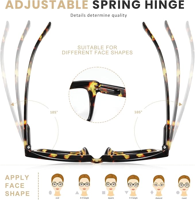 XVXV Reading Glasses for Women Men - Blue Light Blocking Readers Oversize Square Anti Glare with Spring Hinge