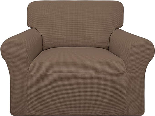 Easy-Going 100% Waterproof Chair Couch Cover, Dual Waterproof Sofa Cover, Stretch Jacquard Sofa Slipcover, Leakproof Furniture Protector for Kids, Pets, Dog and Cat (Chair, Brown)