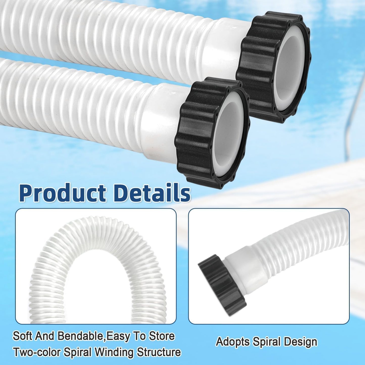 Conderyang 15ft 1 1/2" Pool Hose for Above Ground Pools Long Pool Pump Replacement Filter Hoses 1.5" EVA Swimming Pool Filter Hose for Filter Pumps, Saltwater Systems and Sand Filters (White)