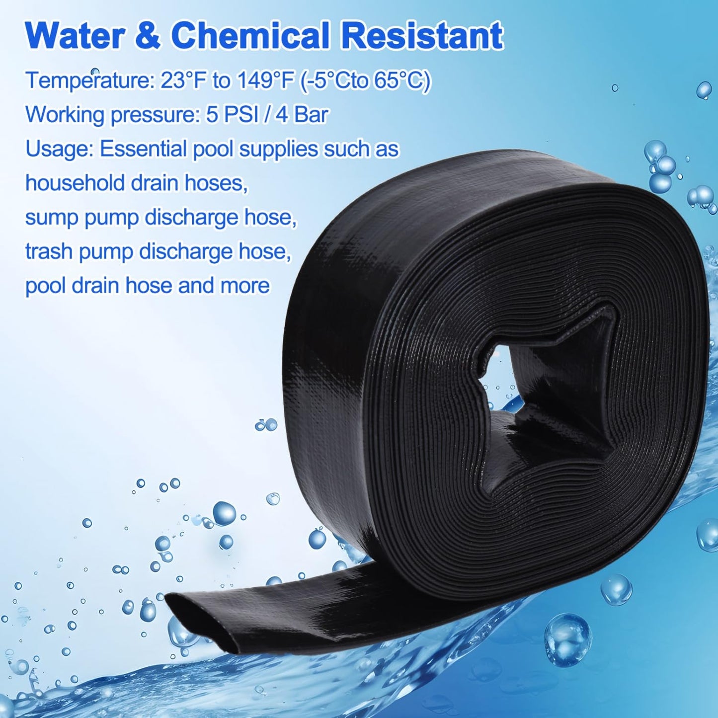 Gonioa 2 inches x 50 FT Heavy-Duty PVC Swimming Pool Backwash Hose, Reinforced Discharge Hose with Clamp for Swimming Pools, Black