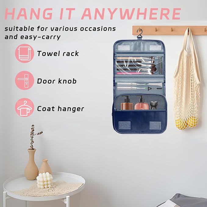 Toiletry Bag Travel Bag with Hanging Hook, Waterproof Capacity Hanging Multifunctional Makeup Bag for Toiletries, Portable Cosmetic Bag Travel Organizer for Women and Men(Royal Blue)