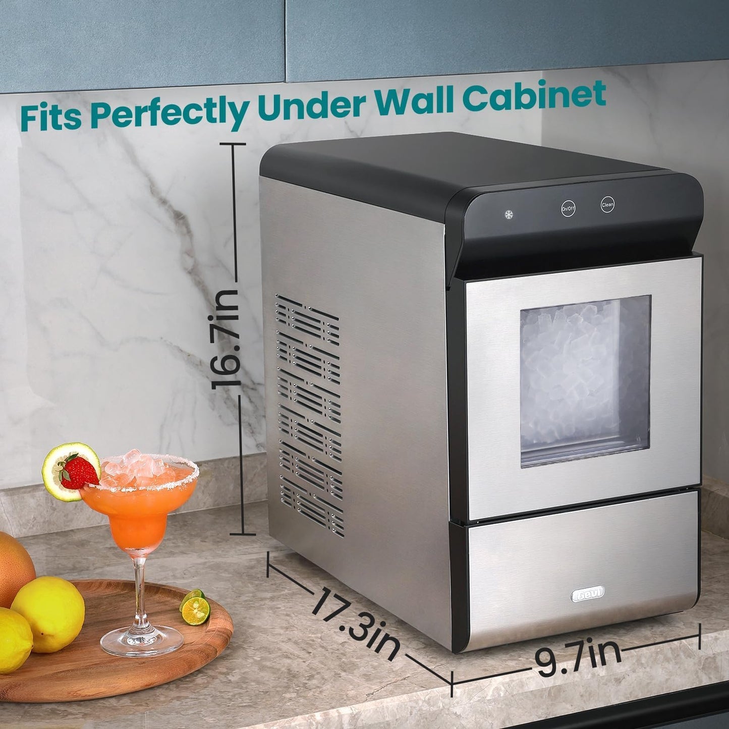 Gevi V2.0 Countertop Gemi Nugget Ice Maker with Viewing Window | Self-Cleaning Pebble Ice Machine | Open and Pour Water Refill | Stainless Steel Housing | 16.7''H Fits Under Wall
