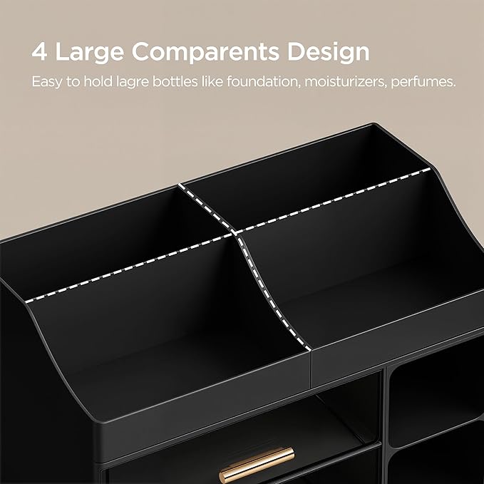 HBlife Cologne Organizer for Men Makeup Organizer Countertop with Brush Holder, Large Bathroom Counter Organizer with Drawers, Plastic Dresser Organizer Storage Fathers Day Gift for Dad Husband, Black