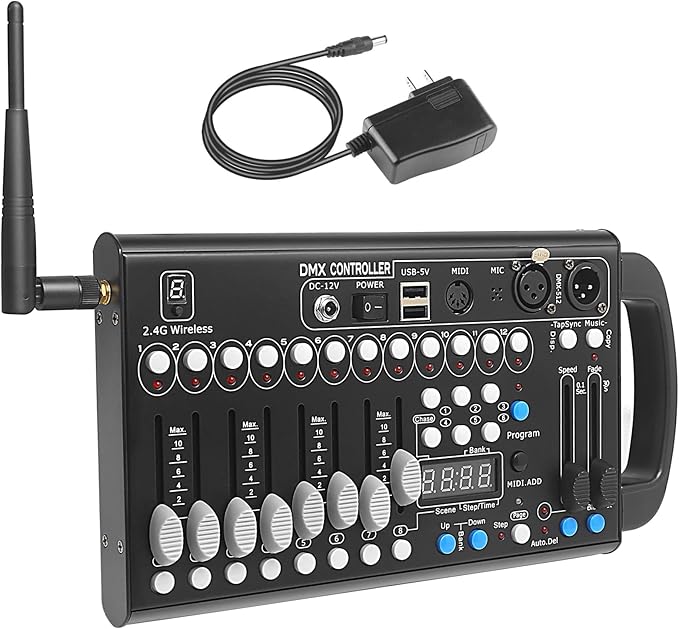 Wireless Dmx Controller 192 Channel Dmx Light Controller for Dj Lights, Dmx Controllers with Midi Portable Dmx 512 Controller, Dmx512 Lighting Controller Dmx Control Board for Stage Lights Dmx Console