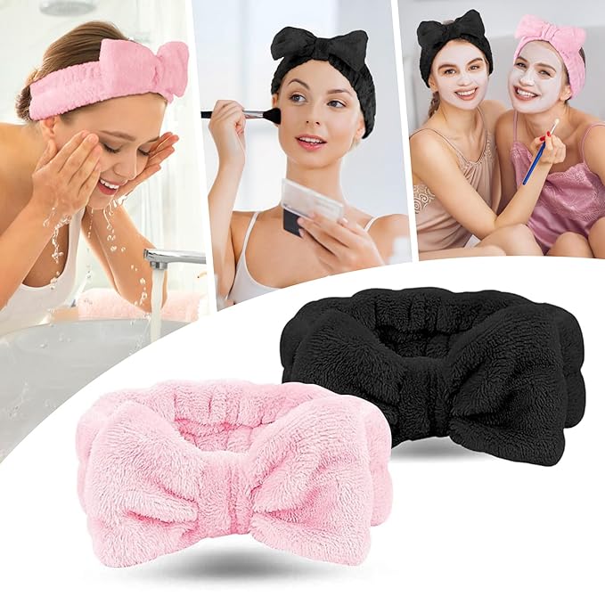 LADES Facial Headband - Terry Cloth Headbands for Face Washing,Skin Care,Makeup,Bow Spa Hair Headband for Washing Face