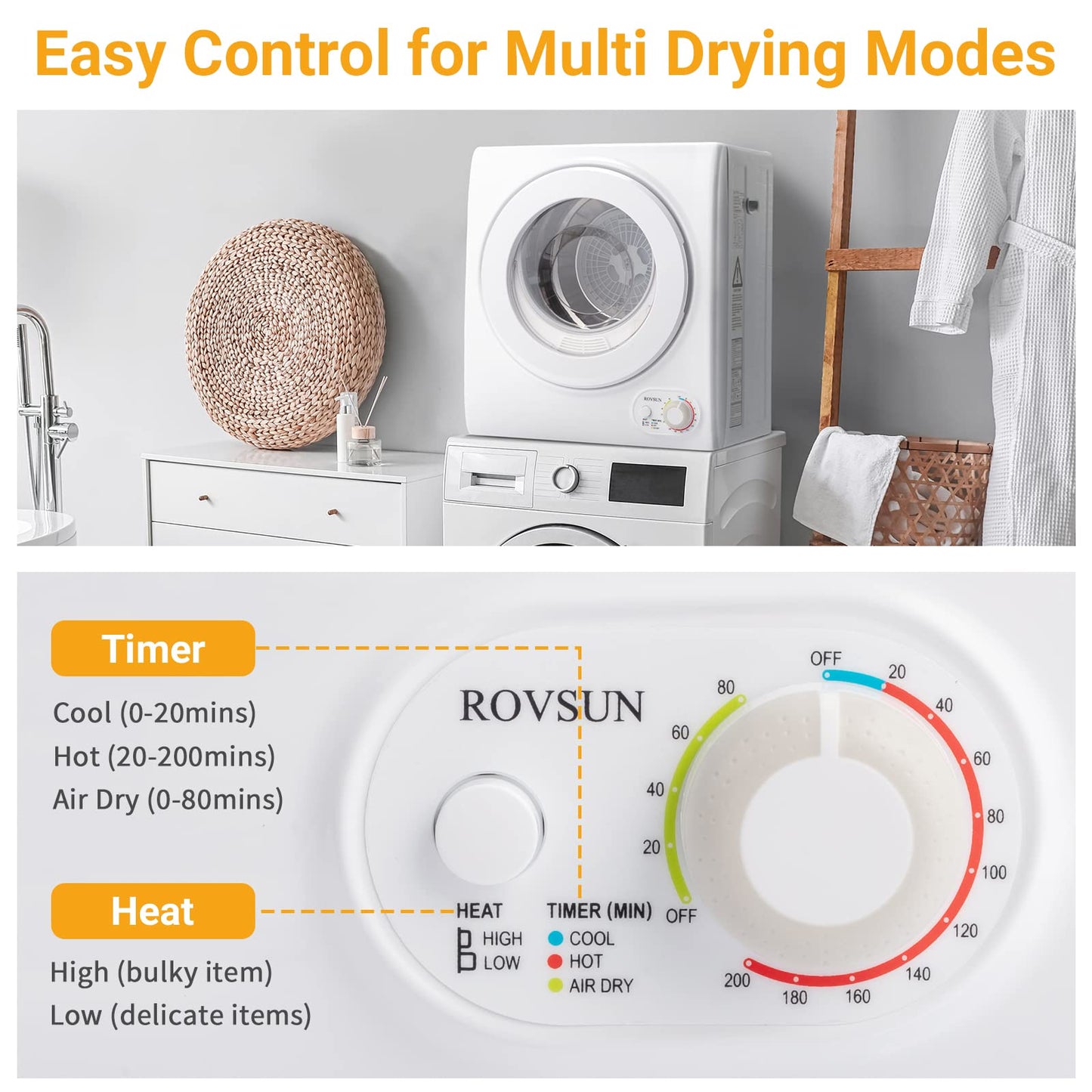 ROVSUN 1.5CuFt Portable Clothes Dryer and 17.6LBS Full-Automatic Washing Machine Set, Compact Laundry Washer and Dryer Combo Set with Stainless Steel Inner Tub, for Apartment, Dorms, Home
