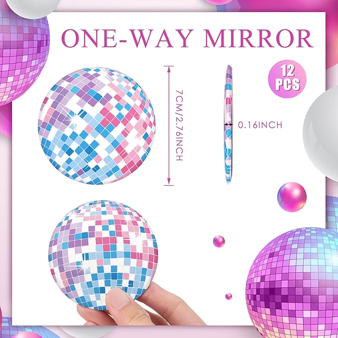 Qunclay 12 Pcs Disco Ball Compact Mirror 2.76 Inch Vintage Round Pocket Mirror Makeup Mini Mirror Handheld Portable Mirror for Purse, Women Gift Disco Party Supply Travel Daily (Multicolor)