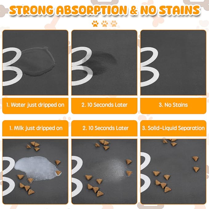 Dog Food Mat, 36" x 24" Extra Large Absorbent Dog Mat for Food and Water, Non Skid Cat Bowl Mat, No Stains Quick Dry for Pet Water Dispenser Pet Supplies for Messy Drinkers