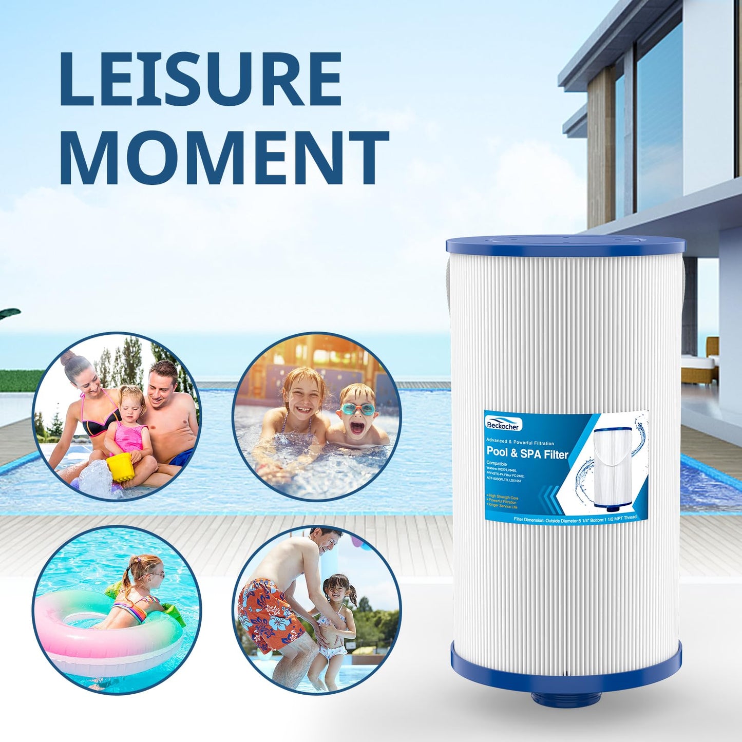 Beckacher FC-2402 Hot Tub Spa Filter, Compatible with Watkins 303279, PFF42TC-P4, 78460, FC-2402, Lifesmart, Freeflow, AquaTerra, Hydromaster, Grandmaster, Simplicity, Bermuda Hot Tub Filters, 2 Pack