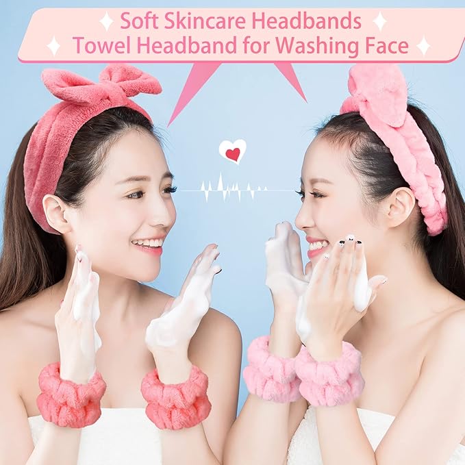 Janmini 36 Pcs Spa Headband and Wristbands Set for Washing Face Facial Spa Hair Wraps Makeup Skincare Bath Winter Gifts 12 Pcs Flannel Hairbands 24 Wristbands for Women Girls(Solid)