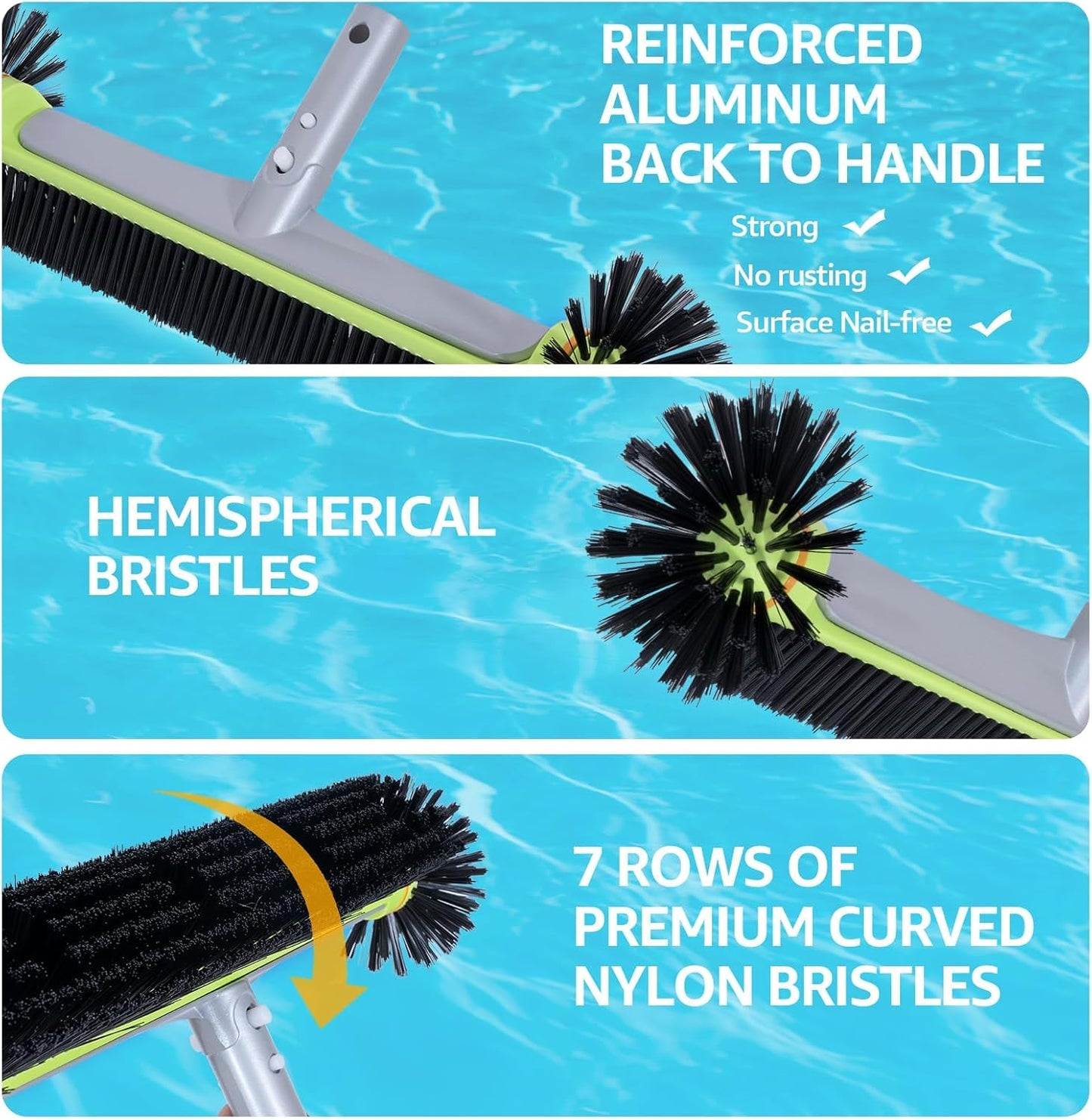 Sepetrel Deluxe Swimming Pool Cleaning Kit Including Professional Leaf Skimmer Net, 17.5" Pool Brush Head,Scrub Brush and 10.5 FT Pole