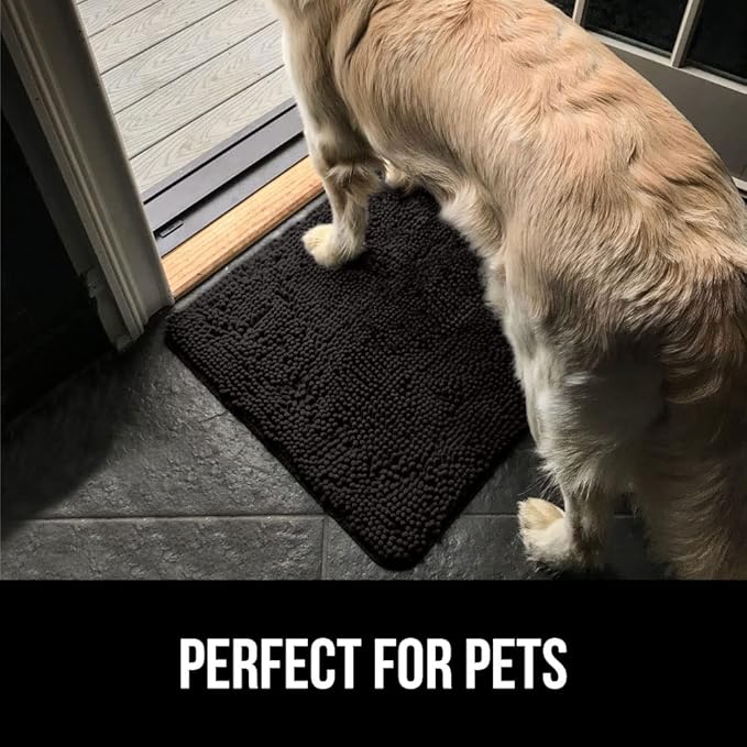 GORILLA GRIP SoakSTOPPER Dog Door Mat, 60x36 Machine Washable Rug Absorbent Doormat Captures Moisture Mud Dirt, Quick Dry Soft Chenille Entryway Rugs Indoor Entrance Mats for Dog Paws, Black