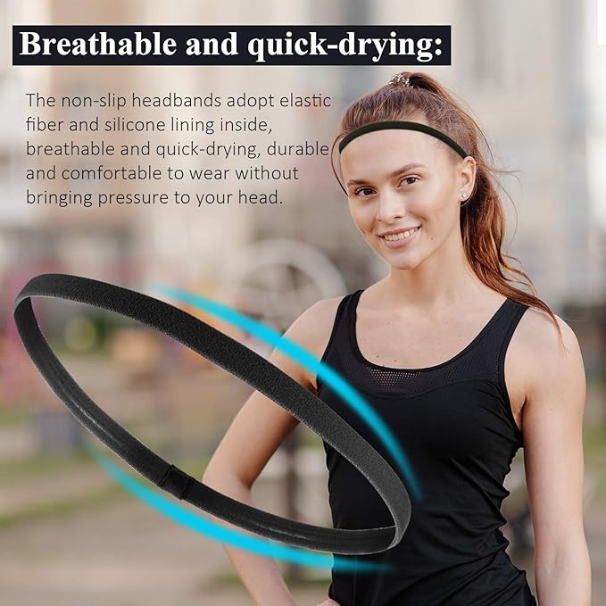 4 Pieces Elastic Sports Headbands Thick Non-Slip Hair Bands for Women and Men