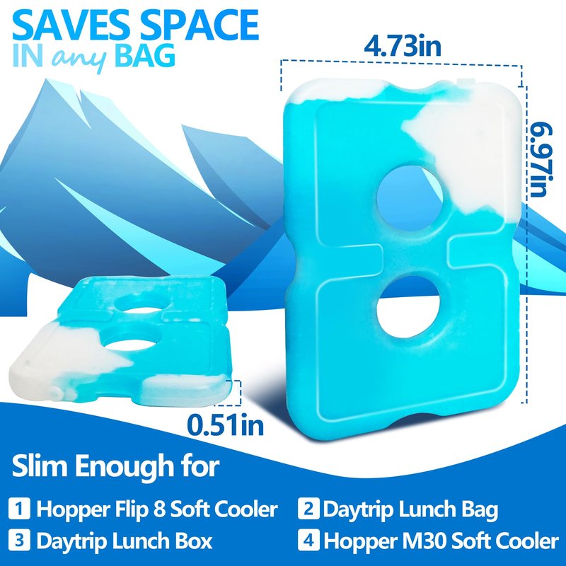 Ehzyaz 4Pack Reusable Ice Packs for Lunch Boxes - Long-Lasting Freezer Packs Compatible with Cooler Bag, Refreezable Flat Ice Packs, Cooler Accessories for Insulated Bags, Picnic and Travel