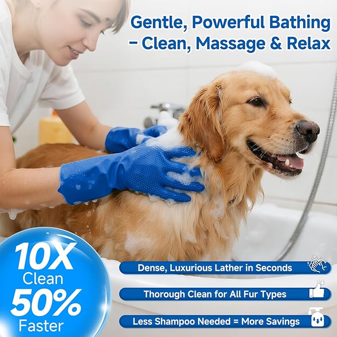 Pet Steam Brush for Dog & Cat – 3-in-1 Spray Hair Removal Comb for Shedding & Grooming Water-Free Shampoo, Bath Gloves,Bath Brush, Tooth & Ear Brush, Towel (10PCS)