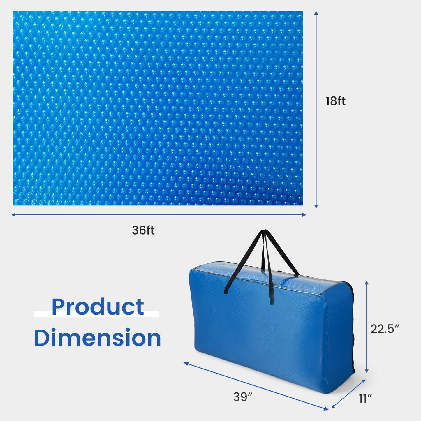 Goplus Pool Cover, 18 x 36 FT Solar Blanket 12 Mil with Carrying Bag for In-Ground and Above-Ground Swimming Pools, Rectangle Hot Tub SPA Thermal Blanket, Blue Bubble
