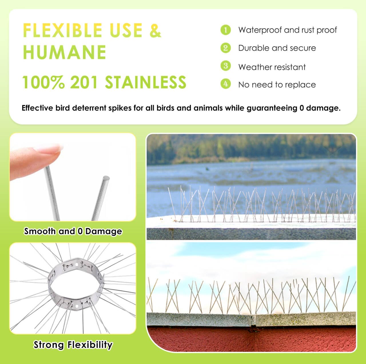 Valibe Pigeon Spikes Stainless Steel Bird Spikes for Outside to Keep Birds Away 12 Pack 10ft Coverage Bird Spikes Wire Prevention Spikes for Small Bird Squirrel for Fence Roof Blacony