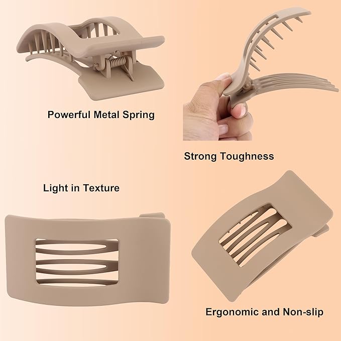 6 Pack Flat Hair Claws Clips for Women, Large Extra Strong & Thick Clips for Thick Fine Hair Styling, Secure Hair Hold Matte Brown Blue White