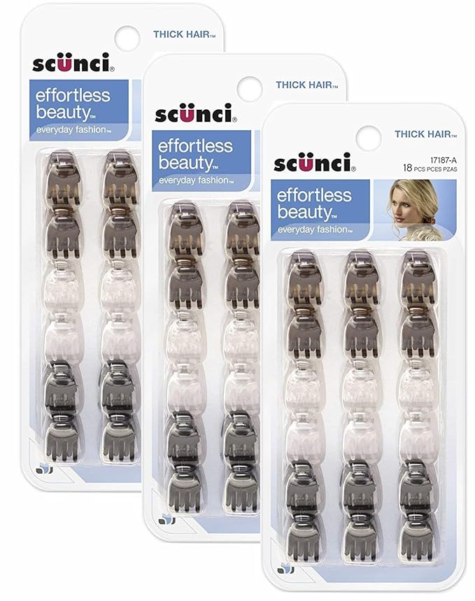 Scunci 1718703a048 Mini Thick Hair Jaw Clips, 18 Count (Pack of 3)
