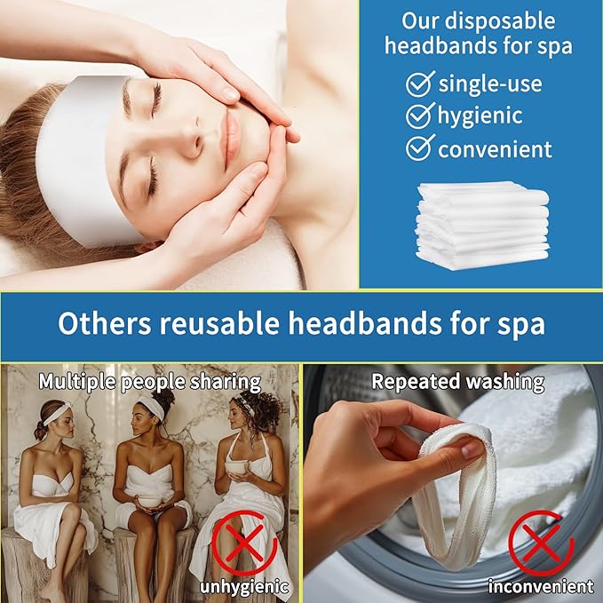 50pcs Disposable Headbands for Spa - Non Slip Elastic Spa Facial Head Bands Bulk Head Wrap Hair Bands For Women'S Hair Skincare Washing Face Makeup Facial Tools Esthetician Supplies Adjustable