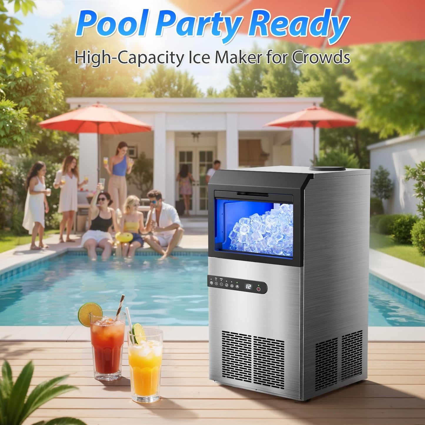 Commercial Ice Maker Machine, 120lbs/24H Stainless Steel Under Counter ice Machine with 45 Ice Cubes/Cycle, 2 Water Inlet Modes, Self Clean, 24H Timer,29LB Storage Bin for Bar, Coffee Shop, Home