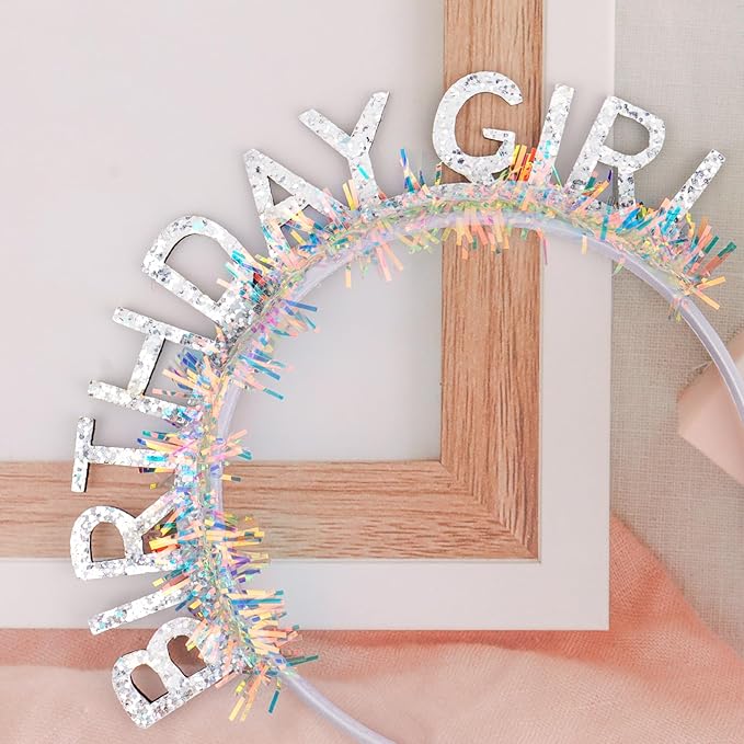 CIEHER Birthday Girl Headband Crown for Women Girls - Silver