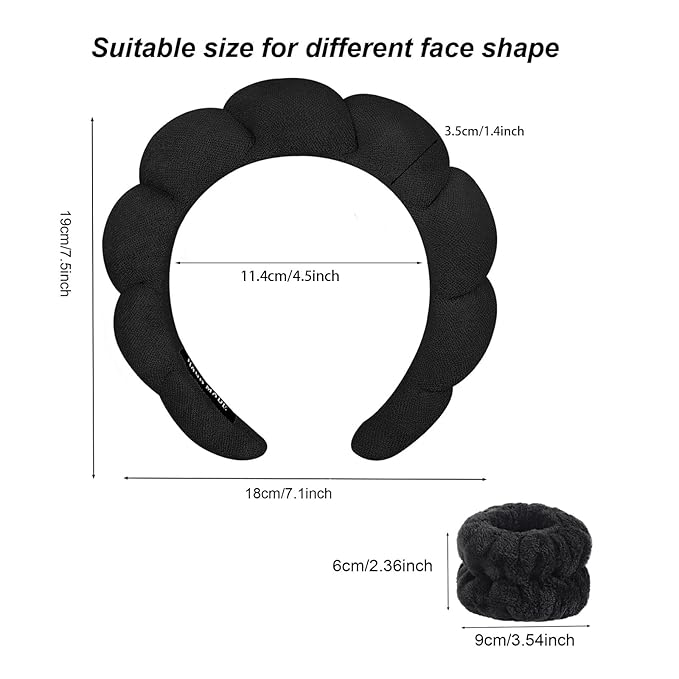 Spa Headbands for Washing Face Soft Puffy Bubble Headbands Wristband for Women Girls Makeup Skin Care Facial Beauty Shower Towel Hairband