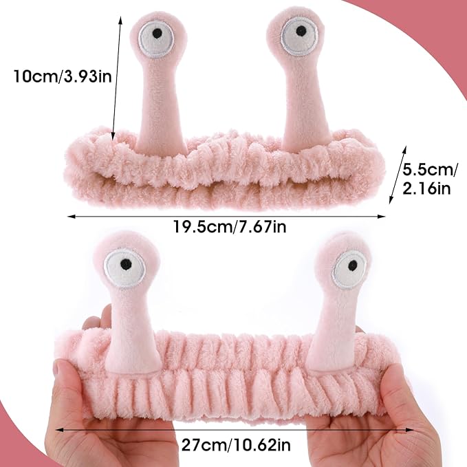Spa Headband Facial Makeup Head Band Microfiber Soft Coral Fleece Head Wraps Snail Cartoon Cute Hair Accessories Elastic Skincare Hair Band for Women Girls Washing Face Beauty (Pink)